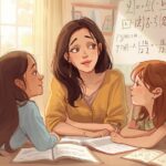 i want image of mother who is confused teaching maths to her girls