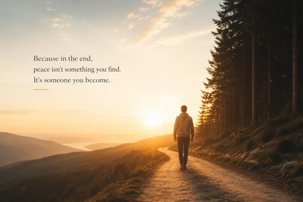 How to protect your peace : A peaceful person standing on a hill at sunrise, symbolizing inner peace, emotional healing, self-growth, and protecting your energy every day.