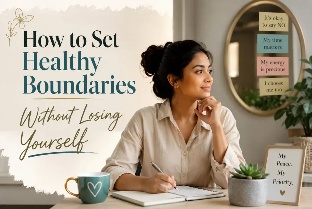 How to Set Healthy Boundaries Without Losing Yourself – confident woman learning to say no respectfully while protecting her emotional well-being and self-respect.