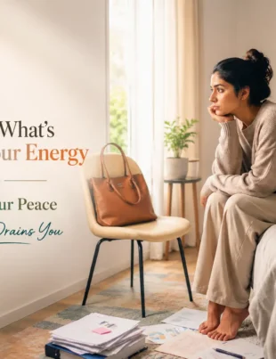 Woman sitting quietly after feeling emotionally exhausted while learning how to identify what's draining her energy and protect her peace.