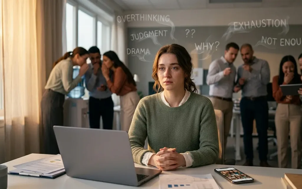 Identify What's Draining your Energy Office politics drains mental energy as an employee struggles to focus while surrounded by workplace gossip and distractions.