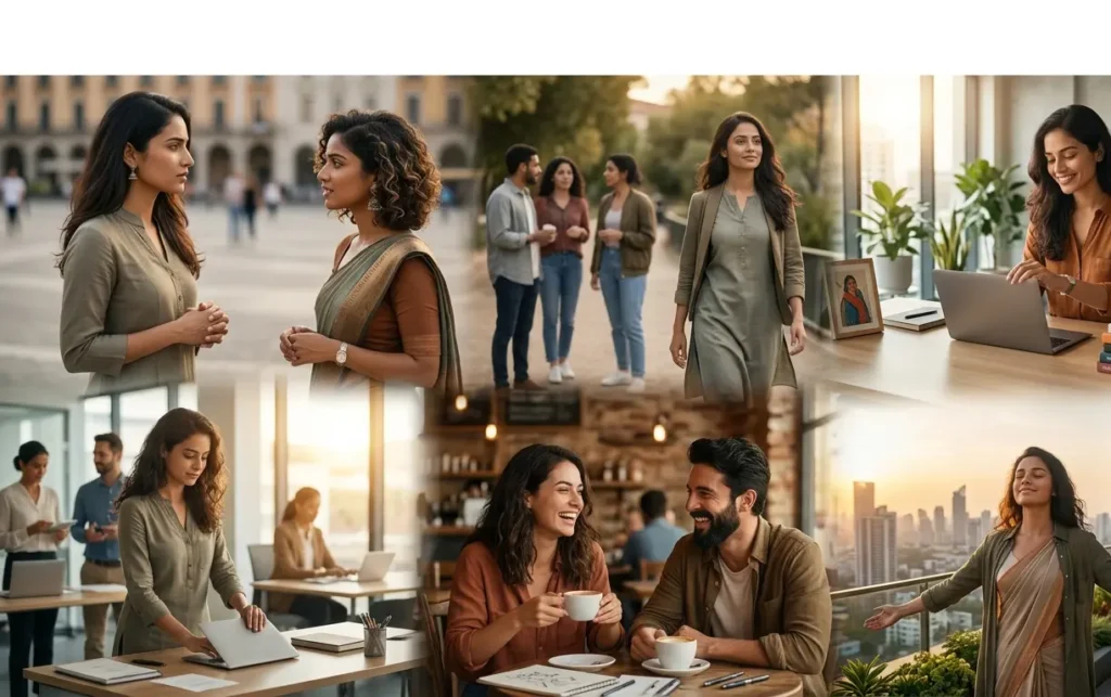 How to Set Healthy Boundaries - A cinematic collage showing a woman's journey of speaking up, setting healthy boundaries, building respectful relationships, and finding inner peace through self-respect.