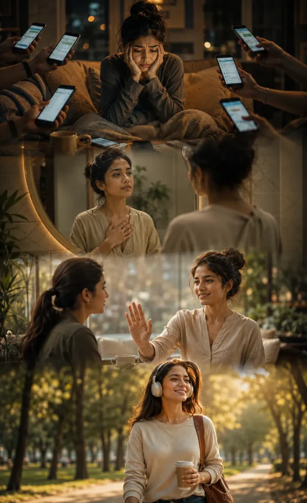 How to set Healthy Boundaries - A cinematic collage showing a person's journey from feeling guilty saying no to confidently setting healthy boundaries with kindness.