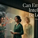A visual comparison with the question 'Can Emotional Intelligence Be Learned?' showing one image of a woman experiencing emotional turmoil and confusion, and another of the same woman appearing self-aware and skilled, alongside the answer 'How You Can Develop It'.