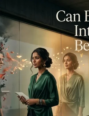 A visual comparison with the question 'Can Emotional Intelligence Be Learned?' showing one image of a woman experiencing emotional turmoil and confusion, and another of the same woman appearing self-aware and skilled, alongside the answer 'How You Can Develop It'.
