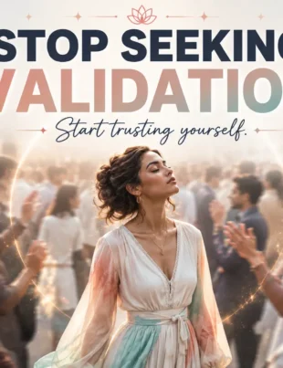 How to stop seeking validation from others with a stylish woman confidently standing apart from a blurred crowd in soft pastel tones