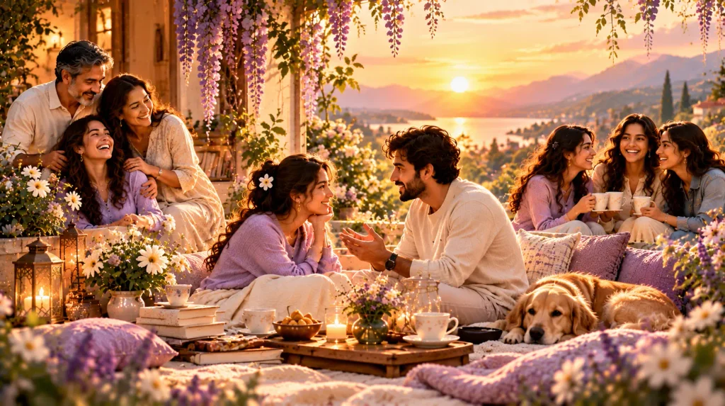 Healthy relationships represented through family bonding, romantic love, genuine friendship, mutual respect, emotional support and meaningful connections