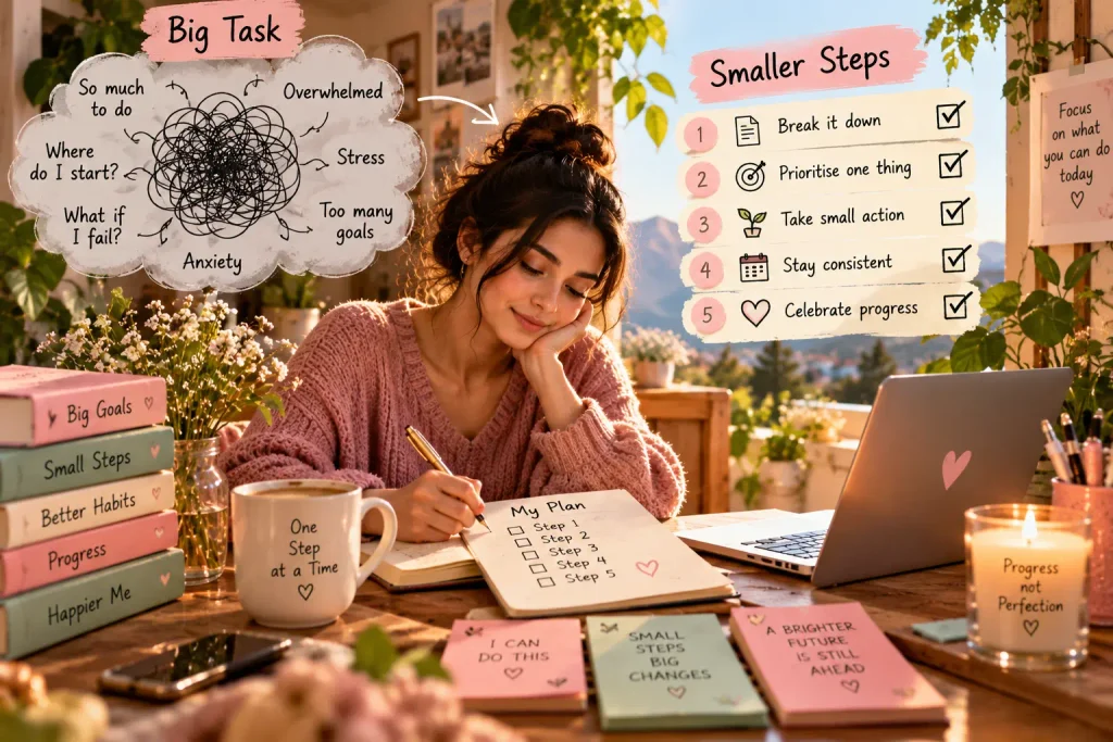 How to manage anxiety by breaking overwhelming responsibilities into smaller, manageable steps to reduce stress and improve focus.