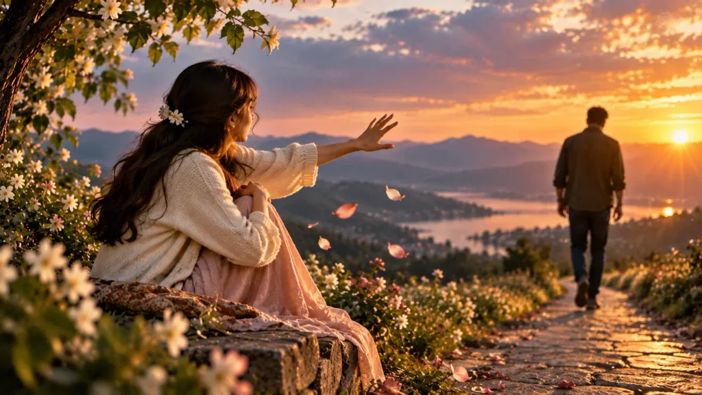 A woman watching someone walk away at sunset, representing how to stop worrying about things you cannot control and accept outcomes beyond your influence.